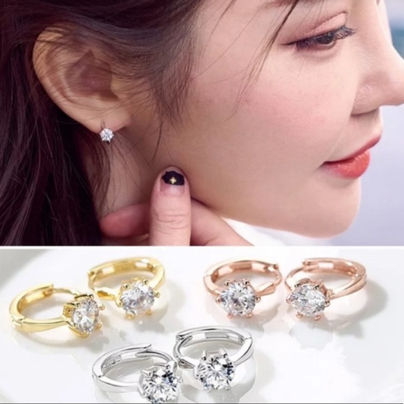 NEW 925 Sterling Silver Diamond Hoop Earrings - Picture 2 of 9